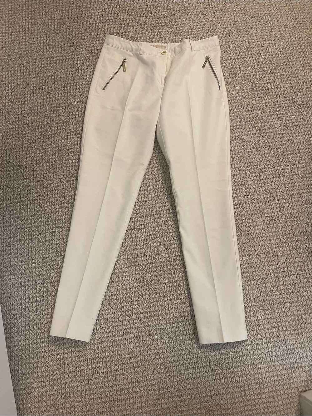 Michael Kors Cream Straight-Leg Trousers with Zip Pockets